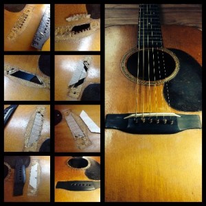 1943 Martin  D-18. Step-by-step pinplate & bridge repair. 